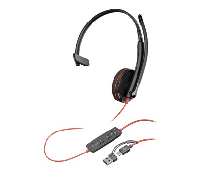 Blackwire 3210 USB-C Cuffie Poly Blackwire 3210 monoaurali USB-C + adattatore USB-C/A (sfuse)