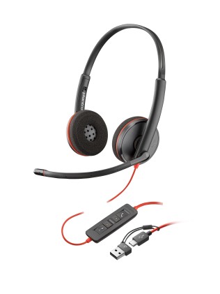ORIGINALE HP Poly Accessori per computer nero 8X228AA Blackwire 3220 USB-C Stereo-Headset Cuffie stereo Poly Blackwire 3220 con connettore USB-C + adattatore USB-C/A