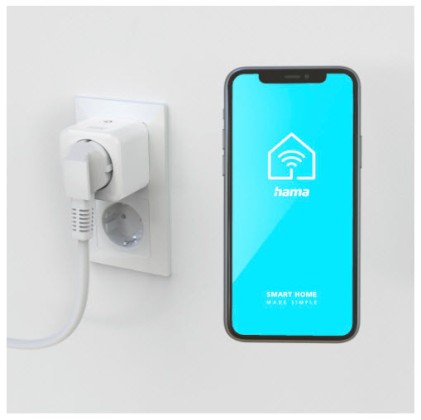 Presa intelligente WLAN Hama - WiFi - Timer - IP20 - Compatibile con assistente vocale - Controllo tramite app - 7,7x5,5x5,5 cm - Bianca