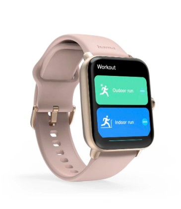 Smartwatch Hama 6010 - Bluetooth 5.3 - Batteria da 350 mAh - Schermo TFT da 1,65" - IP68 - Resistente all'acqua fino a 3 ATM - Cinturino in silicone - GPS integrato - 3,6 x 1,3 x 4,9 cm - Rosa pallido