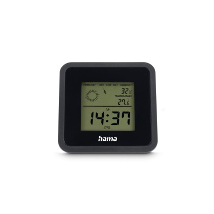Misuratore di temperatura e umidit&agrave; interna Hama Borneo - Display digitale - Orologio - Indicatore di comfort - 8x1,2x8 cm - Nero
