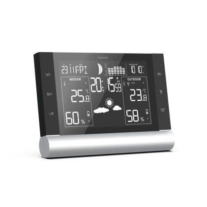 Stazione meteorologica Hama Black Line Plus - Orologio - Previsioni del tempo - Sensore esterno - Radiofrequenza - Termometro - Igrometro - 17,5x2,2x12,3 cm - Nero