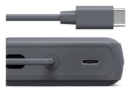 Hama Travel Bateria Externa Powerbank 10000mAh - Polimero de Litio - USB-C - Cable Integrado - Carga Rapida - 2 Conexiones de Salida - 23.5x90x63.2mm - Color Gris