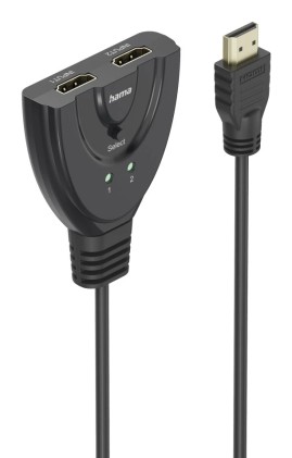 Switch HDMI Hama Essential 4K - Cavo da 1,7 cm - Luce LED - 2 ingressi HDMI femmina - 1 uscita HDMI maschio - Nero