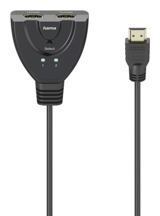 Switch HDMI Hama Essential 4K - Cavo da 1,7 cm - Luce LED - 2 ingressi HDMI femmina - 1 uscita HDMI maschio - Nero