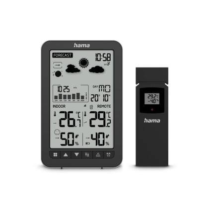 Stazione meteorologica Hama Ko Samui - Orologio - Previsioni del tempo - Sensore esterno - Radiofrequenza - Termometro - Igrometro - 10,5x2,5x16 cm - Colore nero