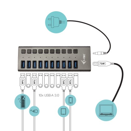 I-Tec Usb 3.0 Charging Hub 10 Port + Power Adapter 48 W