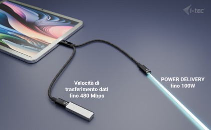 I-Tec Cavo Usb-C, Splitter Audio,Data, Power Delivery 100W