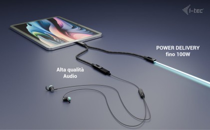 I-Tec Cavo Usb-C, Splitter Audio,Data, Power Delivery 100W