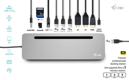 I-Tec Docking Station Usb-C Metal Ergono Displ Con Power Delivery 100W+ I-Tec Universal Charge 100W