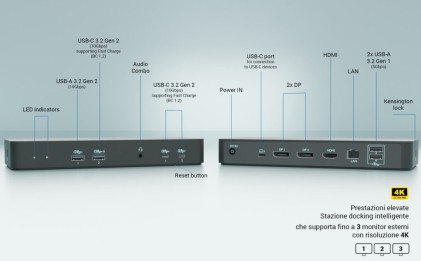 I-Tec Usb-C Docking Station Intelligent 3 Display, Power Delivery 100W, It