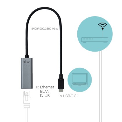 I-Tec Adattatore Usb-C - Ethernet 2.5Gbps, Metallo