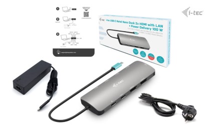 I-Tec Usb-C Metal Nano 2X Hdmi Docking Station, Pd 100W + Charger 100W