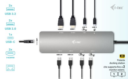 I-Tec Usb-C Metal Nano 2X Hdmi Docking Station, Pd 100W + Charger 100W