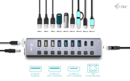 I-Te Usb-A/Usb-C Charging Hub 9Porte Con Lan E Power Adapter 60 W