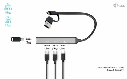 I-Tec Usb-C/Usb-A,Hub 1X Usb 3.0 + 3X Usb 2.0,Metal