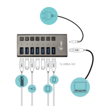 I-Tec Cavo Usb 3.0 Charging Hub 7 Port+ Power Adapter 36 W