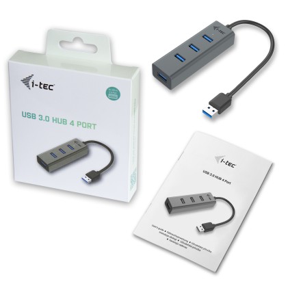 I-Tec Cavo Usb 3.0 Metal Pass Hub 4 Port Without Power Adapter For Notebook Ultrabook Tablet Pc Windows And Mac Os