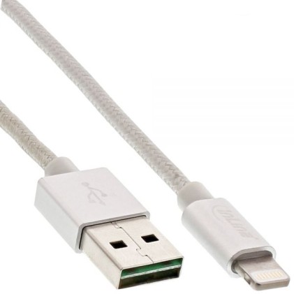 InLine Cavo Lightning USB, sincronizzazione dati e caricabatteria iPad, iPhone, iPod, Licenziato MFi, guaina tessuto argento, 1m