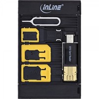 InLine SIM-BOX, contenitore stoccaggio trasporto moduli SIM, adattatori SD, Removal-Pin, OTG USB Card Reader