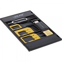 InLine SIM-BOX, contenitore stoccaggio trasporto moduli SIM, adattatori SD, Removal-Pin, OTG USB Card Reader