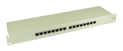 InLine Patch Panel Cat.6, 16-porte, 48,26cm (19"), 1HE, grigio chiaro, RAL7035