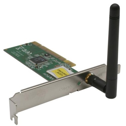 In Line Scheda di rete Wireless 54Mbit, IEEE 802.11bg, 32-bit PCI Bus, sicurezza 64128-bit WEP, WPA-PSK, Chipset Realtek RTL8185