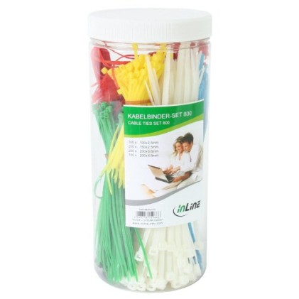 InLine Set fascette per cablaggio di vari colori e dimensioni con pinza inclusa, 800 pezzi