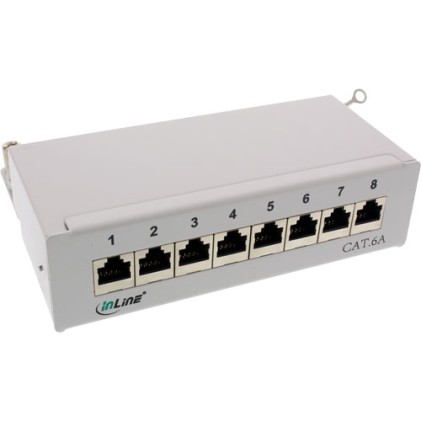 InLine Patch Panel Cat.6A, 8-porte, installazione tavolo/parete, grigio chiaro, RAL7035