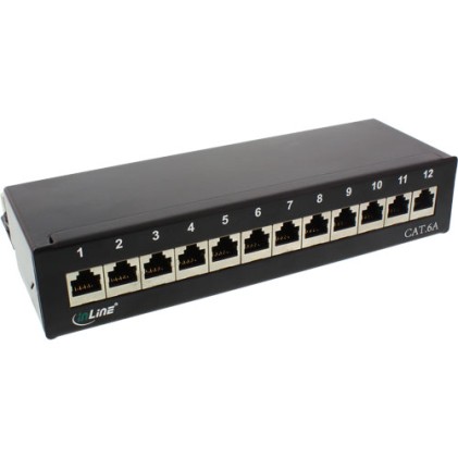 InLine Patch Panel Cat.6A, 12-porte, installazione tavolo/parete, nero RAL9005