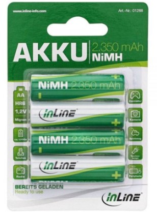 InLine Batteria ricaricabile NiMH, Stilo AA, 2350mAh, Precaricate, Blister 4pz