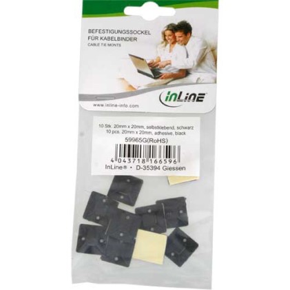 InLine Basette adesive 20x20mm per fascette da 4,8mm, colore nero, 10pz