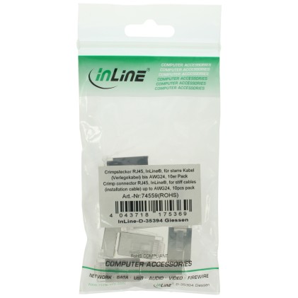 InLine Plug RJ45 Cat.5 schermato per cavo Lan AWG24 rigido Western Typ , 10pz