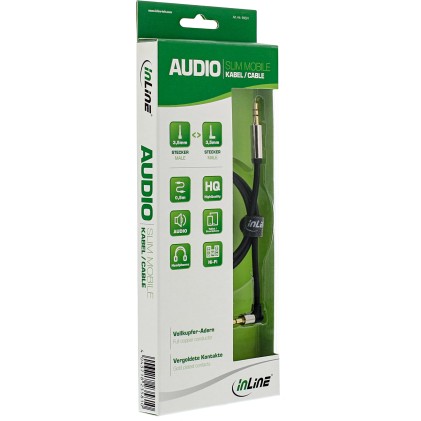 InLine Cavo audio Slim da spina Jack 3,5mm a spina Jack 3,5mm, angolato, Stereo, dorato, nero, 0,5m
