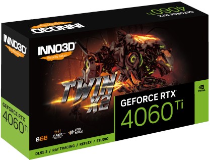 Inno3D Vga Geforce Rtx 4060 Ti, Rtx 4060 Ti Twin X2, 8Gb Gddr6, 3Dp/Hdmi
