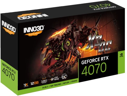 Inno3D Vga Geforce Rtx 4070, Rtx 4070 X3 Oc, 12Gb Gddr6X, 3Dp/Hdmi