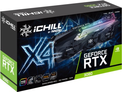 Inno3D Vga Gefroce Rtx 3080, Rtx 3080 12Gb Ichill X4 Lhr, 12Gb Gddr6X, 3Xdp/Hdmi