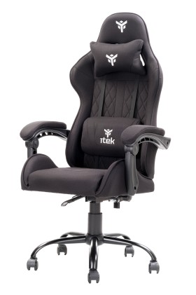 itek Gaming Chair RHOMBUS FF10 - Tessuto, Doppio Cuscino,  Schienale Reclinabile, Nero Nero