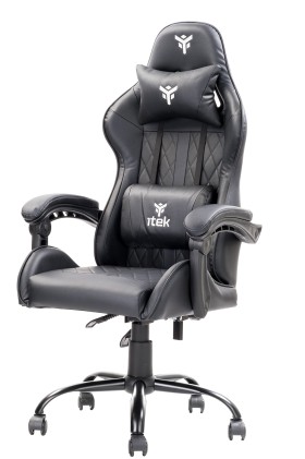 itek Gaming Chair RHOMBUS PF10 - PVC,  Doppio Cuscino, Schienale  Reclinabile, Nero Nero
