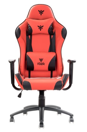 itek Sedia Gaming PLAYCOM PM20, PVC, Gaming Chair, Doppio Cuscino, Schienale Reclinabile, Rosso Nero