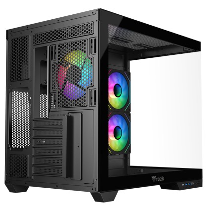 Itek Case Dark Cave Ds, Gaming Tower, Atx, 3X12Cm Argb Fan, 2Xusb3, Type-C, Side  Front Panel Temp