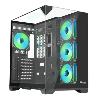 Itek Case Dark Cave Pano - Gaming  Tower, Atx, 4X12Cm Argb Fan, 2Xusb3, Type-C, Temp Glass Top,  Sid