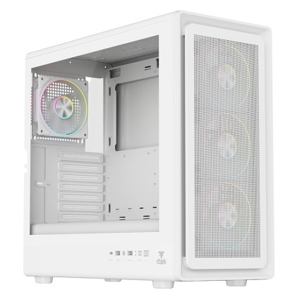 Itek Case Meshcore 36W Gaming Tower  Atx  4X14Cm Argb Fan 2Xusb3 Type-C Temp Glass Side Panel   Whi