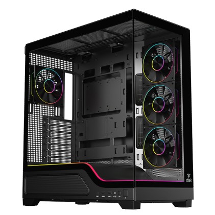 Case Showbui Wave 82B  Gaming Tower Atx 4X12Cm  Argb Fan 2Xusb3 Type-C Darker Temp Glass Side  Fron
