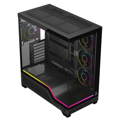 Case Showbui Wave 82B  Gaming Tower Atx 4X12Cm  Argb Fan 2Xusb3 Type-C Darker Temp Glass Side  Fron