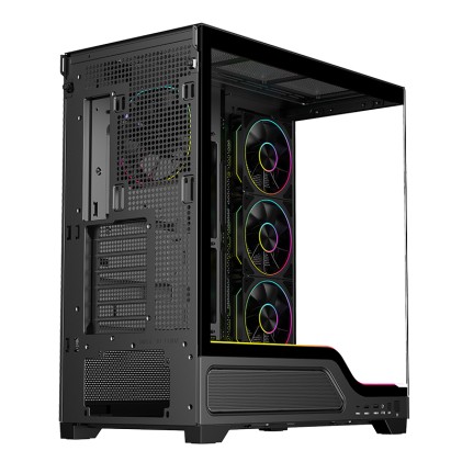 Case Showbui Wave 82B  Gaming Tower Atx 4X12Cm  Argb Fan 2Xusb3 Type-C Darker Temp Glass Side  Fron