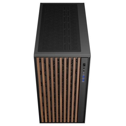 Itek Case Woody, Gaming Tower, Atx, 3X12Cm Black Fan, 2Xusb3, Type-C,  Wood Front, Temp Glass Side P