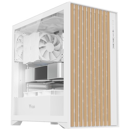 Itek Case Woody, Gaming Tower, Atx, 3X12Cm Black Fan, 2Xusb3, Type-C,  Wood Front, Temp Glass Side P