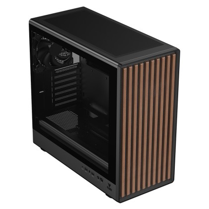 Case Woody W2B Gaming  Tower  Atx 4X14Cm Black Fan 2Xusb3 Type-C Wood Front Darker Temp Glass Side
