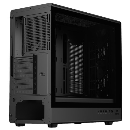 Case Woody W2B Gaming  Tower  Atx 4X14Cm Black Fan 2Xusb3 Type-C Wood Front Darker Temp Glass Side